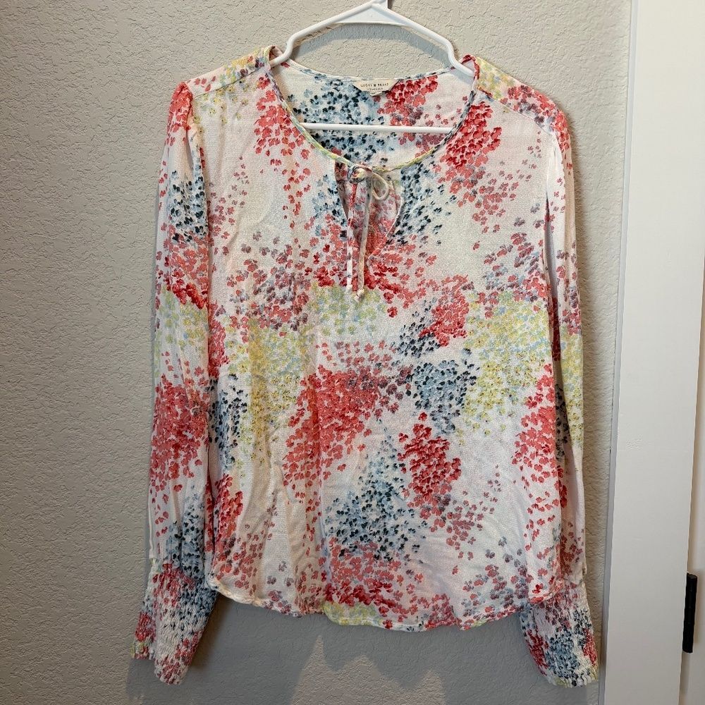 Lucky Brand Pastel Floral Peasant Blouse Size Medium